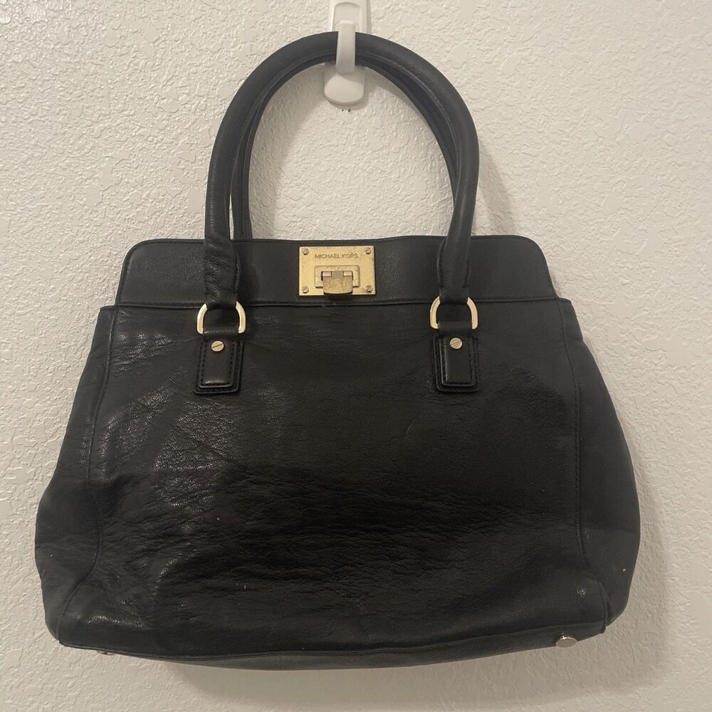 Michael Kors Black Leather Handbag Tote Classic Career XL Bag